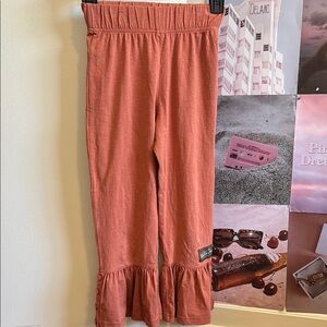 Brown Leggings with Ruffle Hem and Elastic Waistband